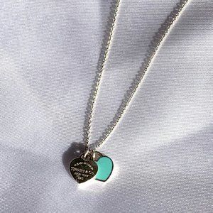 Tiffany Return to Tiffany Mini Double Heart Tag Necklace, 18" chain. Needs TLC!